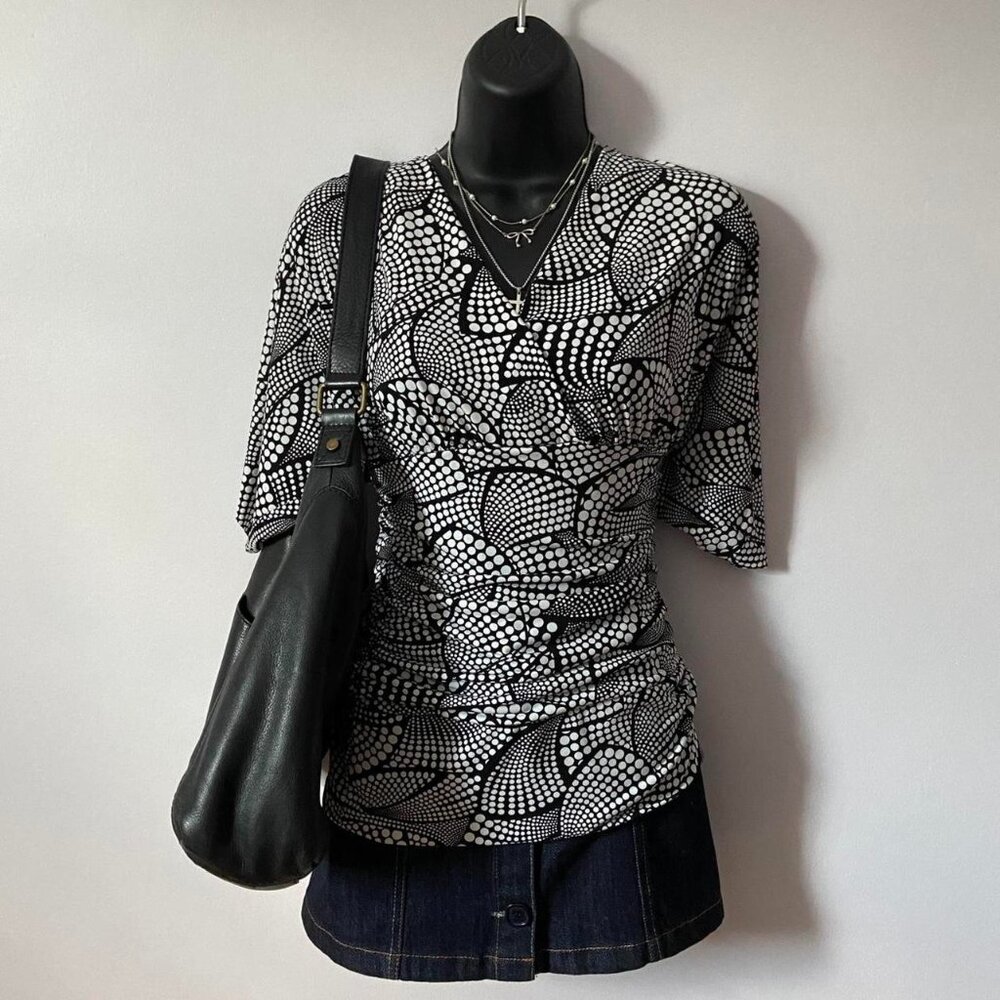 y2k 2000s rampage black and white polka dot fitted blouse